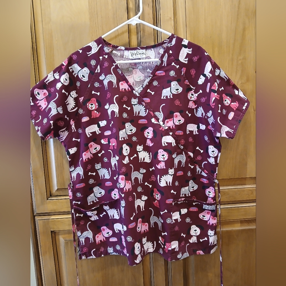 UA Scrubs Women's Top - Burgundy with Animal Print